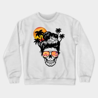 Sun Salt Sand Beach Coconut Tree Messy Bun Skull Vacation Crewneck Sweatshirt